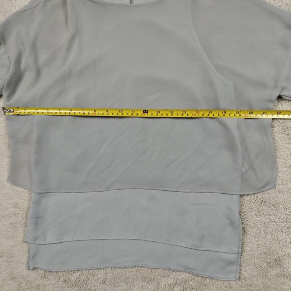 Topshop Layered Blouse Women's 4 US Blue Grey Sheer Overlay Long Sleeve High Low - Picture 8 of 9